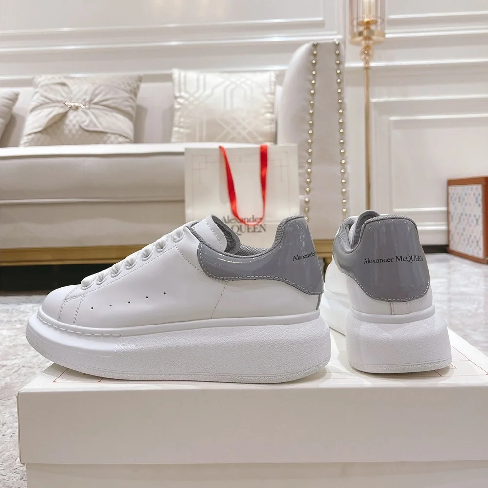 White and Gray Women's Platform Sneakers